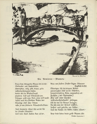 Willy Jaeckel. Canal in Berlin (Kanal in Berlin) (plate, folio 4 verso) from the periodical Der Bildermann, vol. 1, no. 2 (April 1916). 1916
