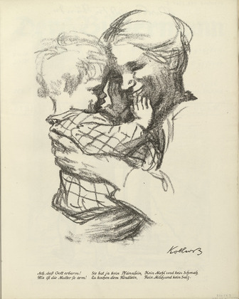 Käthe Kollwitz. Mother with a Child in her Arms (Mutter mit Kind auf dem Arm) (plate, folio 5) from the periodicial Der Bildermann, vol. 1, no. 2 (Apr 1916). 1916