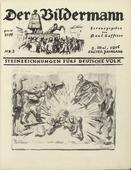 Max Slevogt. Untitled: Fear of the Average German [O(hne) T(itel). (Furcht vor dem deutschen Michel)] (folio 6) from the periodical Der Bildermann, vol. 1, no. 3 (May 1916). 1916