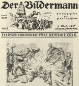 Max Slevogt. Untitled: Fear of the Average German [O(hne) T(itel). (Furcht vor dem deutschen Michel)] (folio 6) from the periodical Der Bildermann, vol. 1, no. 3 (May 1916). 1916