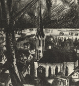 Rudolf Grossmann. German Town (Deutsches Städtchen) (plate, folio 6 verso) from the periodical Der Bildermann, vol. 1, no. 3 (May 1916). 1916