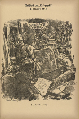 Erich Büttner. After the Distribution of Christmas Presents (Nach der Bescherung) (in-text plate, p. 73) from the periodical Kriegszeit. Künstlerflugblätter, vol. 1, no. 18/19 (24 Dec 1914). 1914
