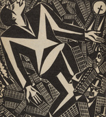 Frans Masereel. Untitled (Man Above Big City) (frontispiece) from the yearbook Der Querschnitt durch 1921. Marginalien der Galerie Flechtheim, vol. 1. 1922