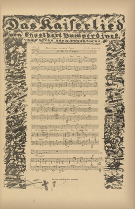 Erich Büttner. The Imperial Anthem (Der Kaiserlied) (border, p. 75) from the periodical Kriegszeit. Künstlerflugblätter, vol. 1, no. 18/19 (24 Dec 1914). 1914