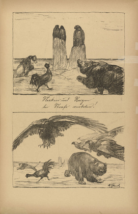 August Gaul. Teasing and Provoking Prohibited by Law (Necken und Reizen bei Strafe verboten) (plate 1, p. 7) from the periodical Kriegszeit. Künstlerflugblätter, vol. 1, no. 2 (7 Sept 1914). 1914