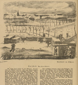 Rudolf Grossmann. Suburb in the Snow (Vorstadt im Schnee) (headpiece, p. 80) from the periodical Kriegszeit. Künstlerflugblätter, vol. 1, no. 20 (30 Dec 1914). 1914