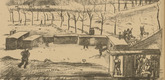 Rudolf Grossmann. Suburb in the Snow (Vorstadt im Schnee) (headpiece, p. 80) from the periodical Kriegszeit. Künstlerflugblätter, vol. 1, no. 20 (30 Dec 1914). 1914