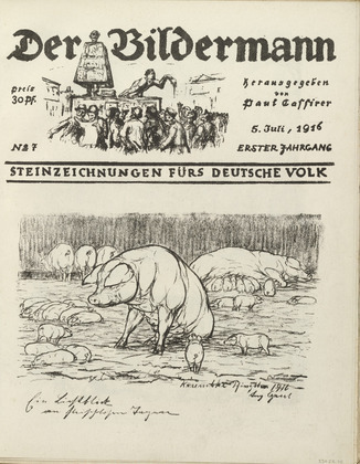August Gaul. A Ray of Hope on Meatless Days (Ein Lichtblick an fleischlosen Tagen) (front cover, folio 14) from the periodical Der Bildermann, vol. 1, no. 7 (Jul 1916). 1916