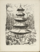 Rudolf Grossmann. Munich, Chinese Tower (München, Chinesischer Turm) (plate, folio 14 verso) from the periodical Der Bildermann, vol. 1, no. 7 (Jul 1916). 1916