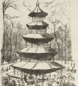 Rudolf Grossmann. Munich, Chinese Tower (München, Chinesischer Turm) (plate, folio 14 verso) from the periodical Der Bildermann, vol. 1, no. 7 (Jul 1916). 1916