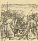 Erich Büttner. Artillery Behind the Dunes (Artillerie hinter den Dünen) (plate, p. 84) from the periodical Kriegszeit. Künstlerflugblätter, vol. 1, no. 21 (6 Jan 1915). 1915