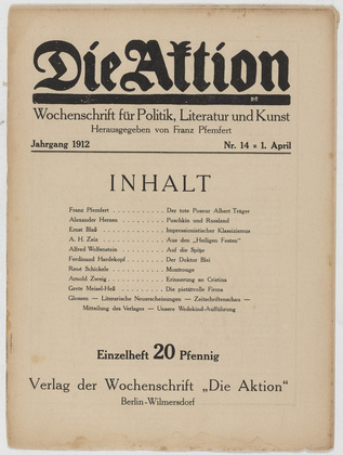 Die Aktion, vol. 2, no. 14. April 1, 1912