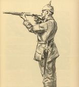 Max Liebermann. Infantryman Taking Aim (Zielender Infanterist) (plate, p. 89) from the periodical Kriegszeit. Künstlerflugblätter, vol. 1, no. 22 (13 Jan 1915). 1915