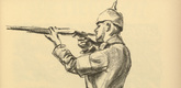 Max Liebermann. Infantryman Taking Aim (Zielender Infanterist) (plate, p. 89) from the periodical Kriegszeit. Künstlerflugblätter, vol. 1, no. 22 (13 Jan 1915). 1915