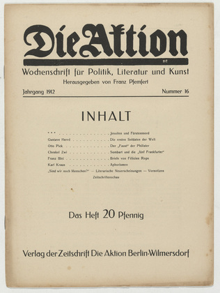 Die Aktion, vol. 2, no. 16. April 17, 1912