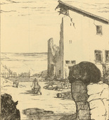 August Gaul. Bullet-Riddled Farmstead (Zerschossenes Gehöft) (plate, p. 93) from the periodical Kriegszeit. Künstlerflugblätter, vol. 1, no. 23 (20 Jan 1915). 1915