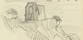 Lyonel Feininger. Ruin on Cliff with Two Trees. 1928