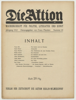 Die Aktion, vol. 2, no. 22. May 29, 1912