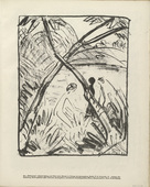 Otto Mueller. Three Figures and Crossed Tree Trunks (Drei Figuren und gekreuzte Stämme) (plate, folio 19) from the periodical Der Bildermann, vol. 1, no. 9 (Aug 1916). 1916