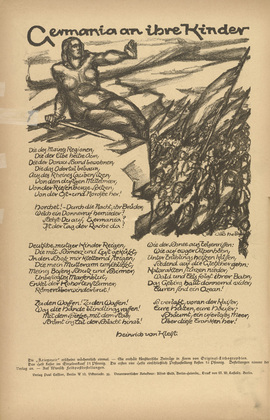 Otto Hettner. Germany to Her Children (Germania an ihre Kinder) (headpiece, p. 8) from the periodical Kriegszeit. Künstlerflugblätter, vol. 1, no. 2 (7 Sept 1914). 1914