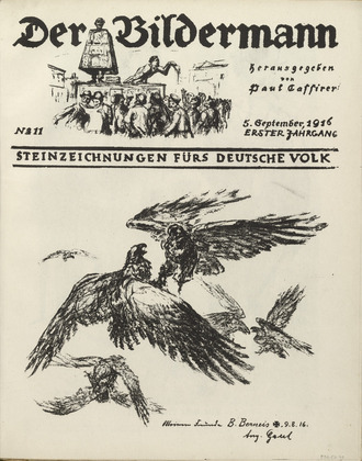 August Gaul. To My Friend B. Berneis (Meinem Freunde B. Berneis) (front cover, folio 22) from the periodical Der Bildermann, vol. 1, no. 11 (Sep 1916). 1916