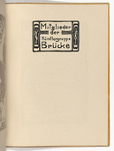 Ernst Ludwig Kirchner. Members of the Brücke Artists' Group (Titelvignette) [Mitglieder der Künstlergruppe Brücke (title vignette)] (plate, folio 16 verso) from KG Brücke. 1910 (print executed 1907)