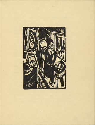 Ernst Ludwig Kirchner. Canoness at the Sewing Table (Stiftsfräulein am Nähtisch) (plate, folio 2) from Das Stiftsfräulein und der Tod (The Canoness and Death). 1913