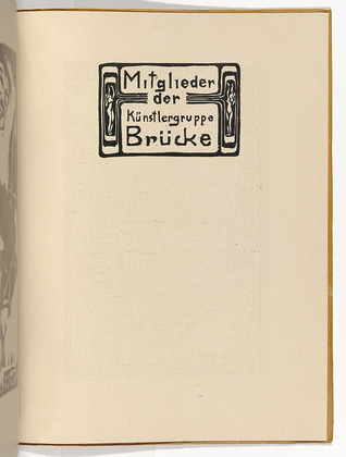 Ernst Ludwig Kirchner. Members of the Brücke Artists' Group (Titelvignette) [Mitglieder der Künstlergruppe Brücke (title vignette)] (plate, folio 16 verso) from KG Brücke. 1910 (print executed 1907)