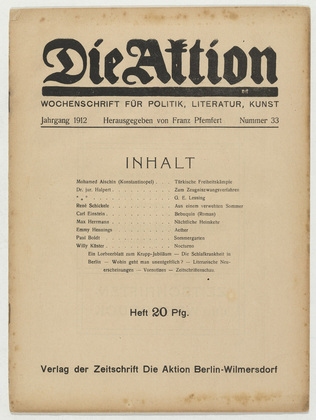 Die Aktion, vol. 2, no. 33. August 14, 1912