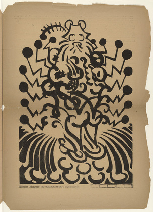 Wilhelm Morgner. The Rat-Trap Trader (Der Rattenfallenhändler) (plate, p. 37) from the periodical Der Sturm. Wochenschrift für Kultur und Künste, vol. 3, no. 109 (May 1912). 1912