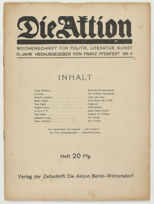 Die Aktion, vol. 3, no. 4. January 22, 1913