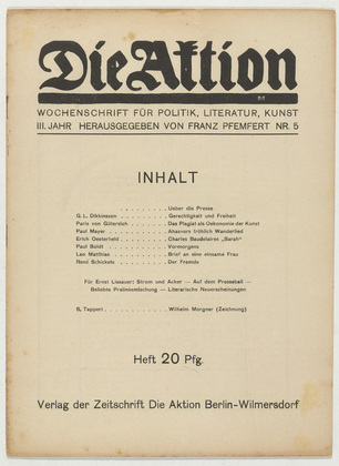 Die Aktion, vol. 3, no. 5. January 29, 1913