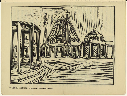 Vlastislav Hofman. Project of a Cemetary Near Prague (Projekt eines Friedhofs bei Prag) (plate, p. 21) from the periodical Der Sturm. Wochenschrift für Kultur und Künste, vol. 5, no. 3 (May 1914). 1914