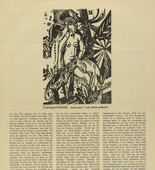 Heinrich Campendonk. Female Nude Seated with Deer and Dogs (Sitzender weiblicher Akt mit Rehen und Hunden) (in-text plate, p. 33) from the periodical Der Sturm. Wochenschrift für Kultur und Künste, vol. 7, no. 3 (June 1916). 1916
