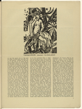 Heinrich Campendonk. Female Nude Seated with Deer and Dogs (Sitzender weiblicher Akt mit Rehen und Hunden) (in-text plate, p. 33) from the periodical Der Sturm. Wochenschrift für Kultur und Künste, vol. 7, no. 3 (June 1916). 1916