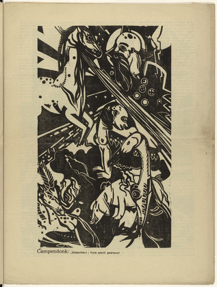 Heinrich Campendonk. Creation of the Animals (Erschaffung der Tiere) (plate, p. 53) from the periodical Der Sturm. Wochenschrift für Kultur und Künste, vol. 7, no. 5 (Aug 1916). 1916
