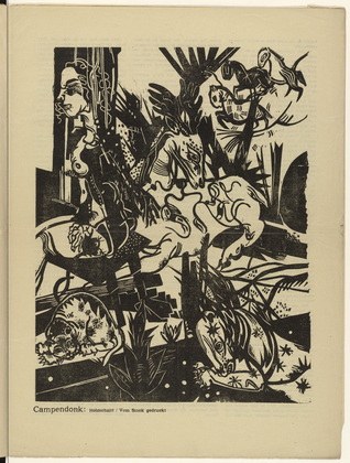 Heinrich Campendonk. Sitting Girl with Dear (Sitzendes Mädchen mit Hirsch) (plate, p. 55) from the periodical Der Sturm. Wochenschrift für Kultur und Künste, vol. 7, no. 5 (Aug 1916). 1916