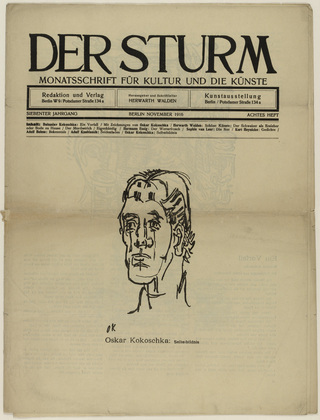 Oskar Kokoschka. Self-Portrait (Selbstbildnis) (in-text plate, title page) from the periodical Der Sturm. Wochenschrift für Kultur und Künste, vol. 7, no. 8 (Nov 1916). 1916