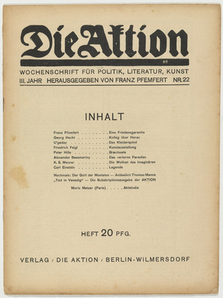 Die Aktion, vol. 3, no. 22. May 28, 1913
