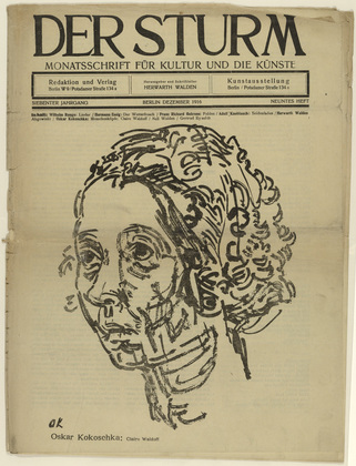 Oskar Kokoschka. Claire Waldoff (in-text plate, title page) from the periodical Der Sturm. Wochenschrift für Kultur und Künste, vol. 7, no. 9 (Dec 1916). 1916