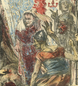 Lovis Corinth. Bagoa and the Generals before the Corpse of Holofernes (Bagoa und die Feldherren vor der Leiche des Holofernes) (plate, folio 30) from Das Buch Judith (The Book of Judith). 1910