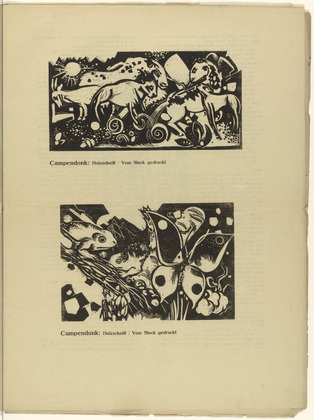 Heinrich Campendonk. Animals on the Meadow (Tiere auf der Weide) (plate, p. 5) from the periodical Der Sturm. Wochenschrift für Kultur und Künste, vol. 8, no. 1 (April 1917). 1917