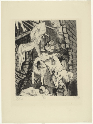 Otto Dix. House Destroyed by Aerial Bombs (Tournai) [Durch Fliegerbomben zerstörtes Haus (Tournai)] from The War (Der Krieg). (1924)