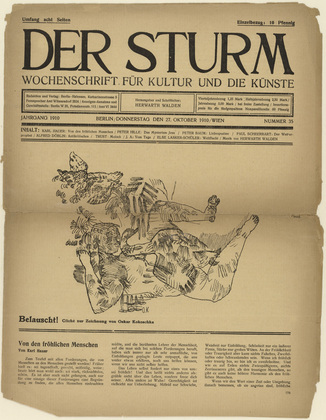 Oskar Kokoschka. Overheard (Belauscht) (in-text plate, title page) from the periodical Der Sturm. Wochenschrift für Kultur und Künste, vol. 1, no. 35 (Oct 27, 1910). 1910