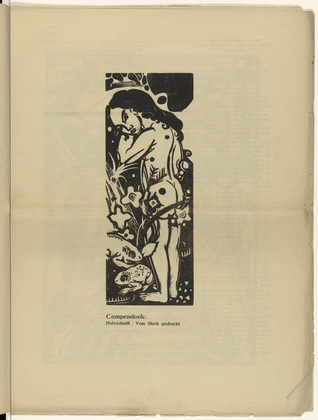 Heinrich Campendonk. Girl with Frogs (Mädchen mit Fröschen) (plate, p. 7) from the periodical Der Sturm. Wochenschrift für Kultur und Künste, vol. 8, no. 1 (April 1917). 1917