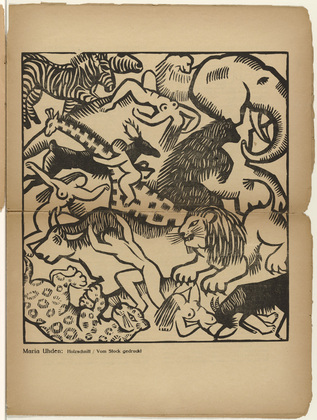 Maria Uhden. Animals and People (Tiere und Menschen) (plate, p. 117) from the periodical Der Sturm. Wochenschrift für Kultur und Künste, vol. 8, no. 8 (Nov 1917). 1917