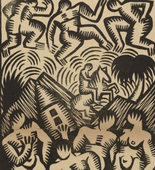 Maria Uhden. Eight Nudes and Rider in Landscape (Acht Akte und Reiter in Landschaft) (plate, p. 119) from the periodical Der Sturm. Wochenschrift für Kultur und Künste, vol. 8, no. 8 (Nov 1917). 1917