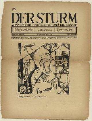 Georg Muche. Dedicated to Marc Chagall (Marc Chagall gewidmet) (in-text plate, title page) from the periodical Der Sturm. Wochenschrift für Kultur und Künste, vol. 8, no. 9 (Dec 1917). 1917