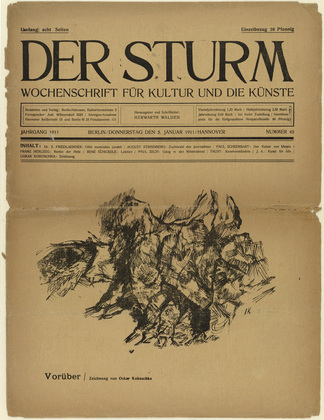 Oskar Kokoschka. Over (Vorüber) (in-text plate, title page) from the periodical Der Sturm. Wochenschrift für Kultur und Künste, vol. 1, no. 45 (Jan 5, 1911). 1911