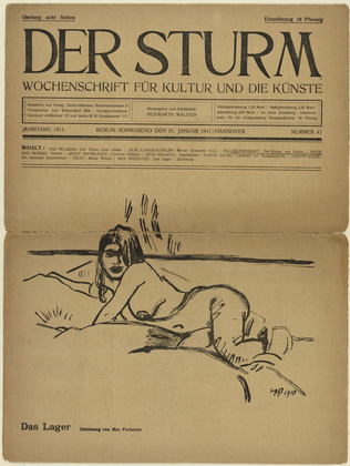 Max Pechstein. The Bed (Das Lager) (in-text plate, title page) from the periodical Der Sturm. Wochenschrift für Kultur und Künste, vol. 1, no. 47 (Jan 21, 1911). 1911